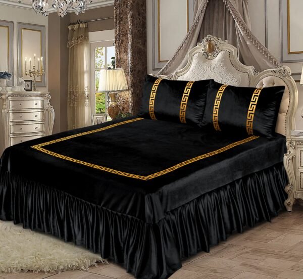 3PC Emboss Velvet Applic Bridal Bedset on the bed