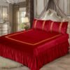 3 Piece Emboss Velvet Applic Bridal Bedset Red on the bed