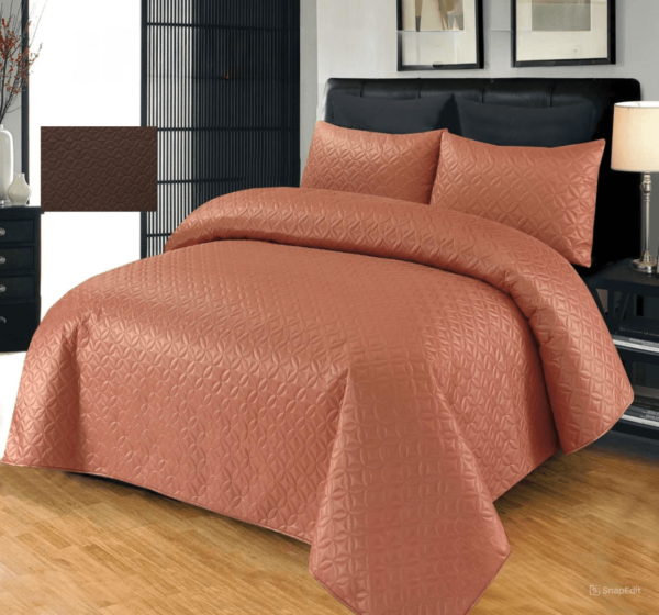 3 Piece Jersey Ultrasonic Quilted Bedspread Copper is on the bed