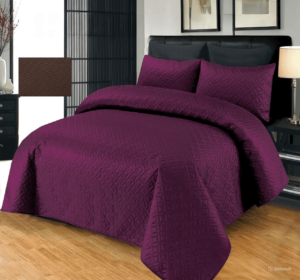 3 Piece Jersey Ultrasonic Quilted Bedspread Dark Purlpe is on the bed