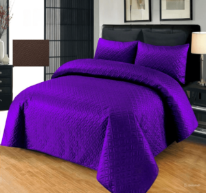 3 Piece Jersey Ultrasonic Quilted Bedspread Purple is on the bed