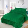 5-Piece Emboss Velvet Quilted Frilled Bridal Bedsheet Set Green on bed