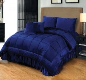 6-Piece-Bridal-Embossed-Velvet-Frill-Razai-Set-Blue is on the bed