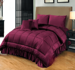 6-Piece-Bridal-Embossed-Velvet-Frill-Razai-Set-Maroon is on the bed