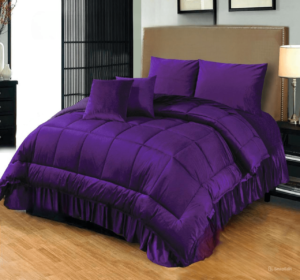 6-Piece-Bridal-Embossed-Velvet-Frill-Razai-Set-Purple is on the bed